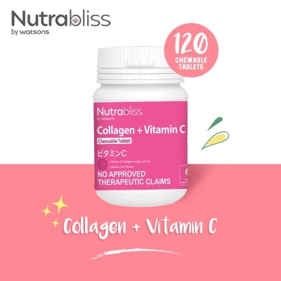 NUTRABLISS WS Collagen + Vitamin C Passion Fruit Flavor Food Supplement 120 Chewable Tablets