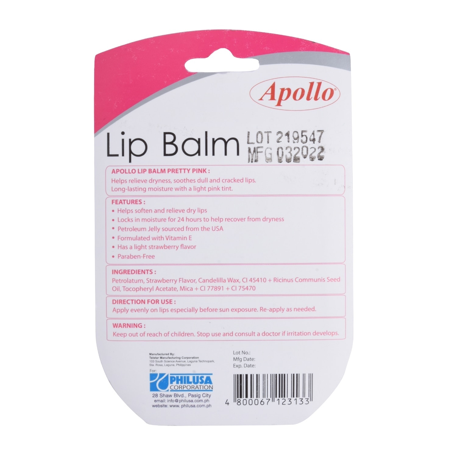 Lip Balm Pretty Pink 7g