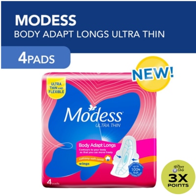 MODESS Modess Long Ultra Thin Body Adapt with Wings Sanitary Napkin 4s - Light Flow, Fast Absorbing