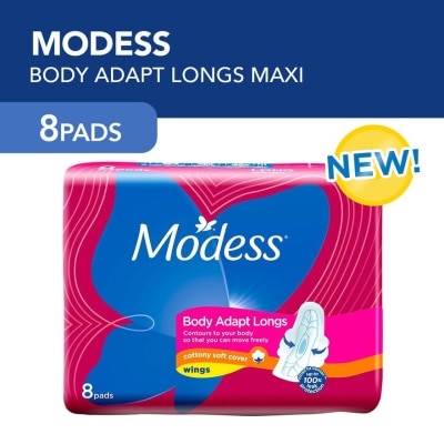 MODESS Modess Long Body Adapt with Wings Sanitary Napkin 8s - Regular Flow, Fast Absorbing vs Leaks