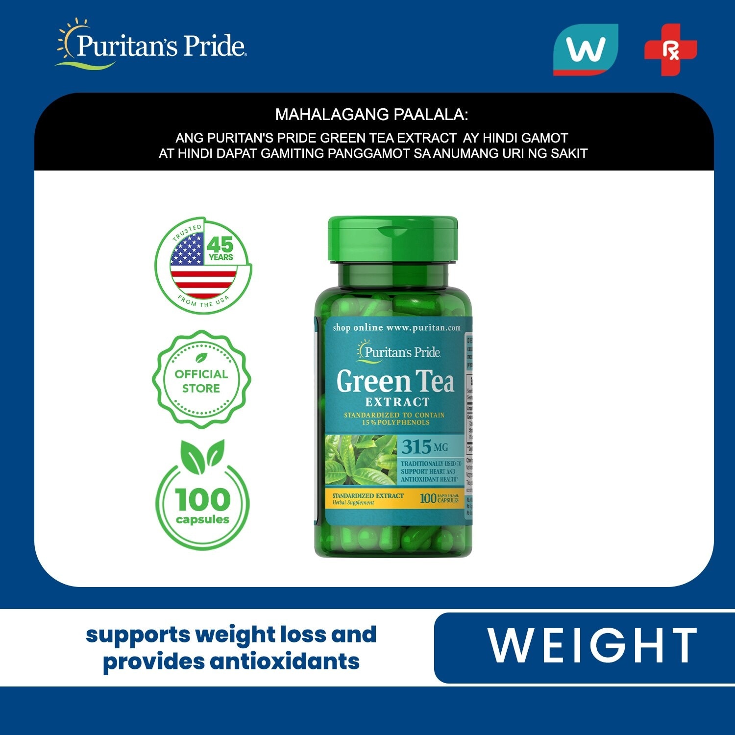 Green Tea Extract 315mg 100 Capsules