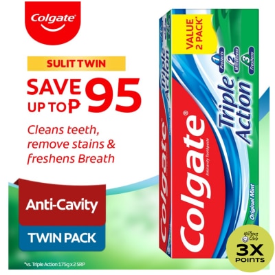 COLGATE Triple Action Anti-Cavity Family Toothpaste 175g Twin Pack