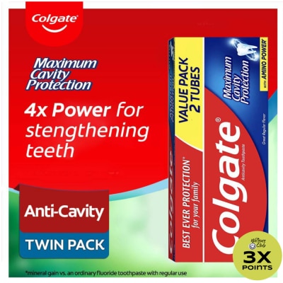 COLGATE Maximum Cavity Protection Great Regular Flavor Anti-Cavity Family Toothpaste 195g Twin Pack