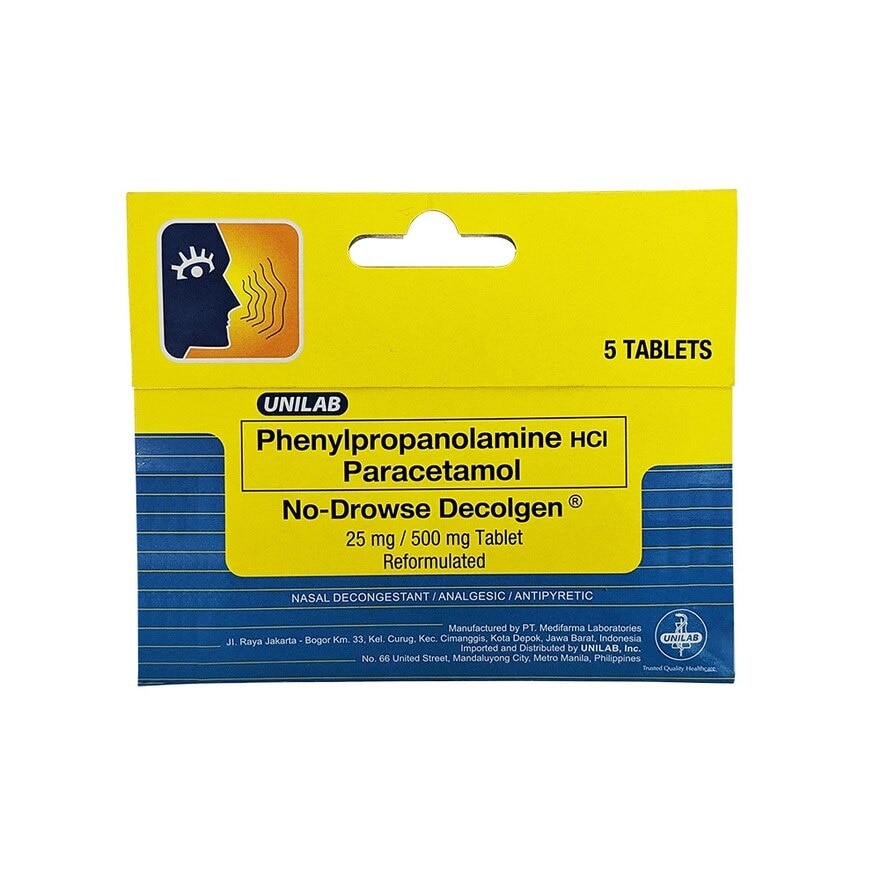 Phenylpropanolamine HCI Paracetamol No-Drowse Decolgen PPA 500mg CPL 5 PCH SS PH