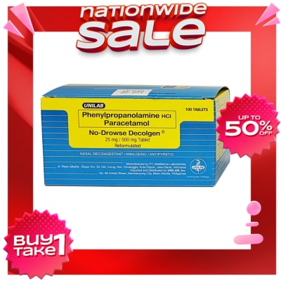 DECOLGEN Phenylpropanolamine HCI Paracetamol No-Drowse Decolgen PPA 25mg 500mg