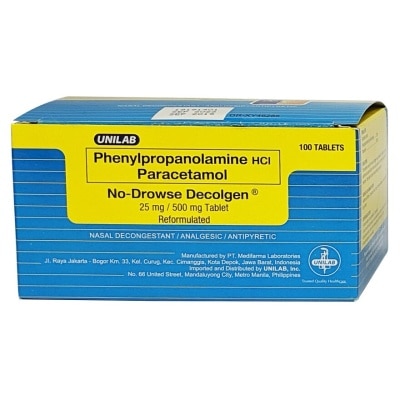 DECOLGEN Phenylpropanolamine HCI Paracetamol No-Drowse Decolgen PPA 25mg 500mg