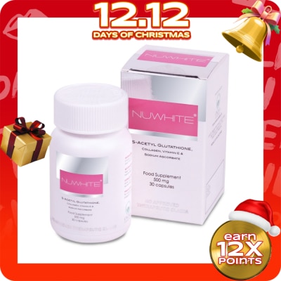 NUWHITE S-Acetyl Glutathione with Marine Collagen Sodium Ascorbate and Vitamin E Food Supplement 30 Capsules