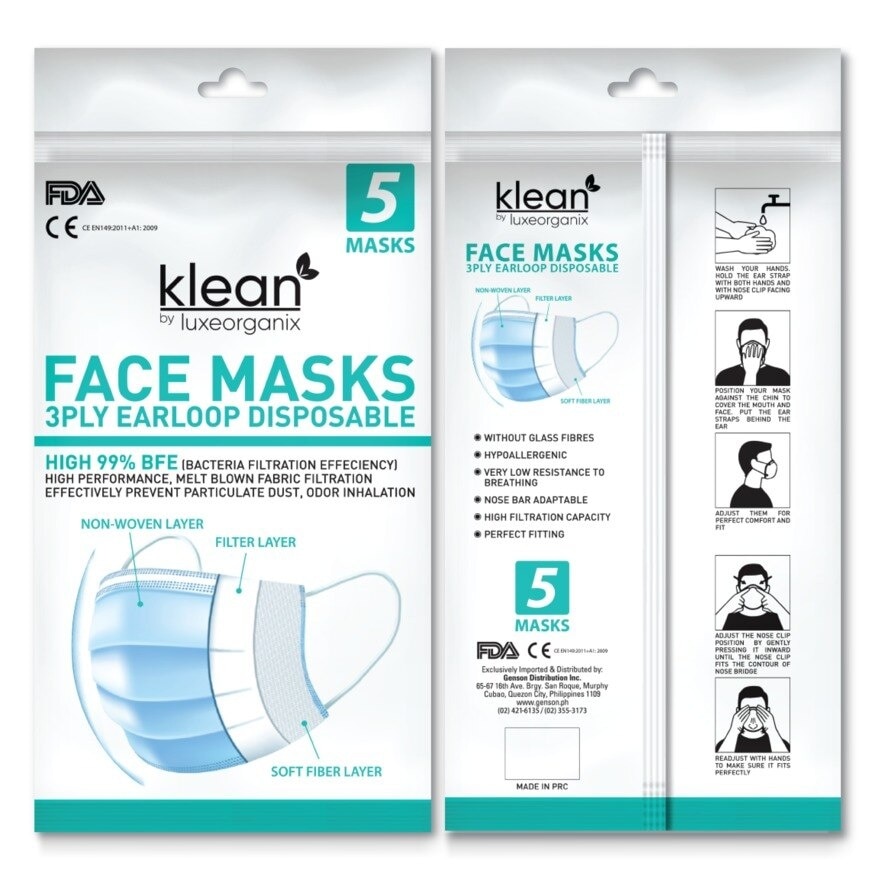 Facemasks 3ply Earloop Disposable 5 Masks