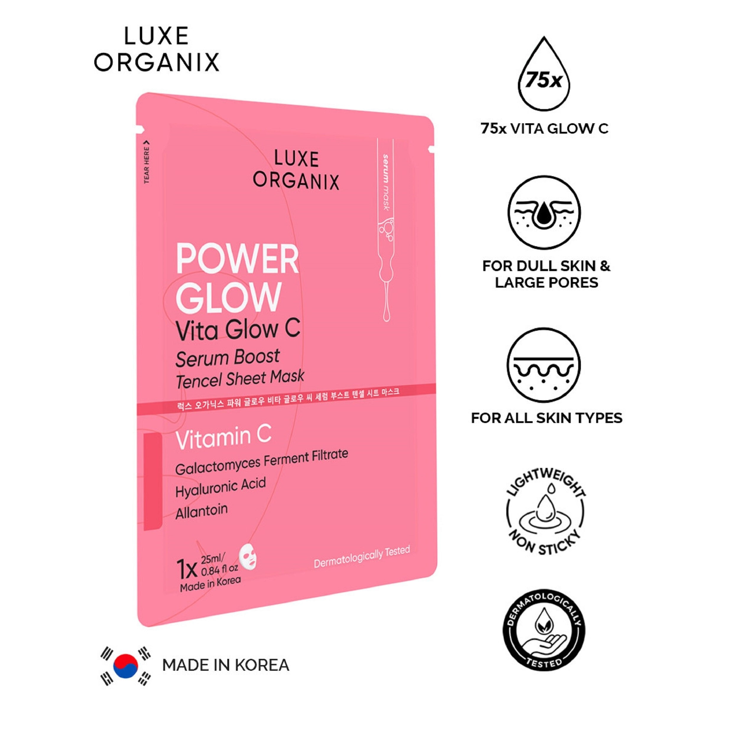 Luxe Organix Power Glow Serum Boost Sheet Mask 25ml