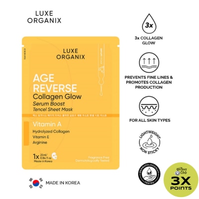 LUXE ORGANIX Luxe Organix Age Reverse Collagen Glow Serum Boost Tencel Sheet Mask 25ml
