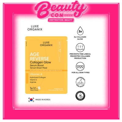 LUXE ORGANIX Luxe Organix Age Reverse Collagen Glow Serum Boost Tencel Sheet Mask 25ml