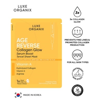 LUXE ORGANIX Luxe Organix Age Reverse Collagen Glow Serum Boost Tencel Sheet Mask 25ml