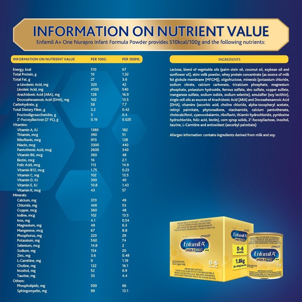 A+ One NuraPro Powdered Infant Formula for 0-6 Months Old 1.2kg