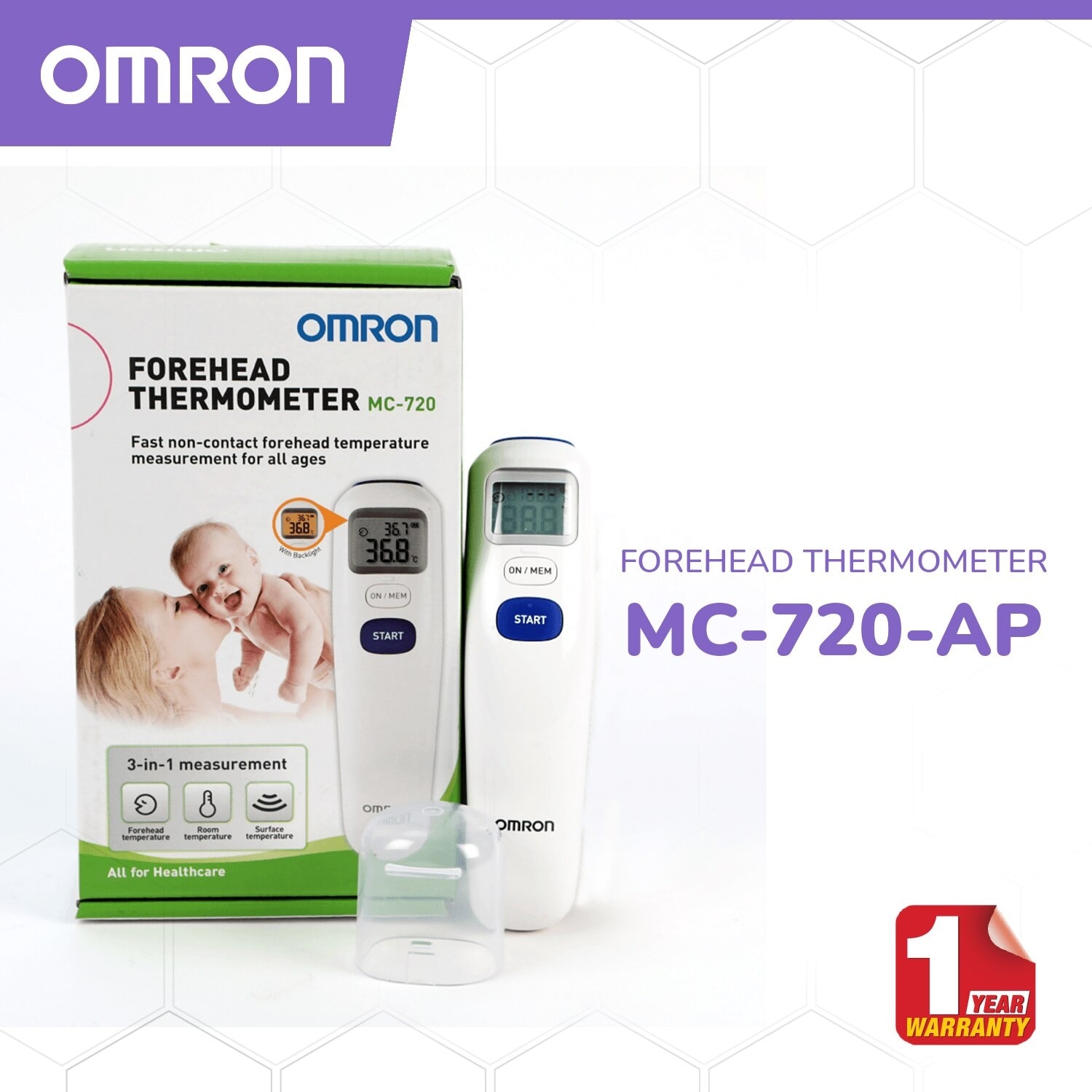 OMRON MC-720 Digital Forehead Thermometer for Baby and Body Temperature