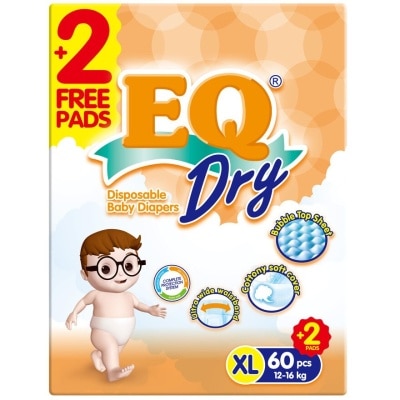 EQ Dry Disposable Baby Diapers Xlarge 60's