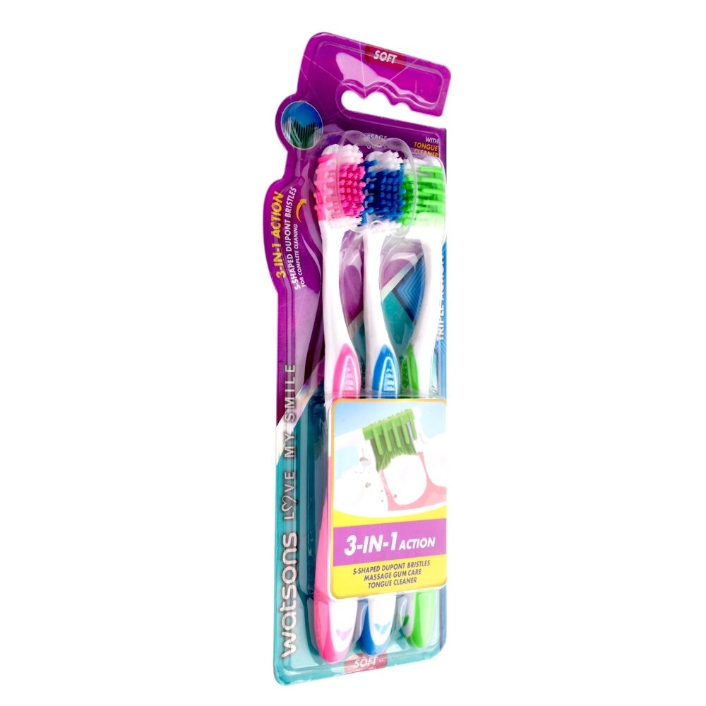 Triple Action Toothbrush Soft 3pcs