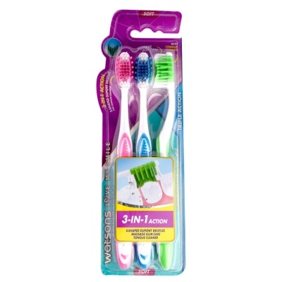 WATSONS Triple Action Toothbrush Soft 3pcs