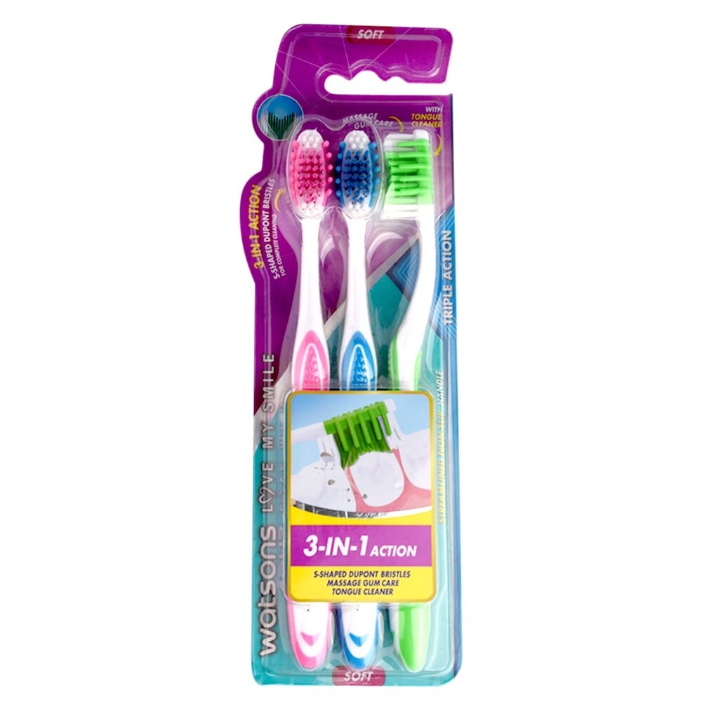 Triple Action Toothbrush Soft 3pcs