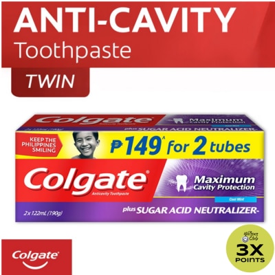 COLGATE Maximum Cavity Protection plus Sugar Acid Neutralizer Anti-Cavity Family Toothpaste 122ml Twin Pack