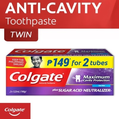 COLGATE Maximum Cavity Protection plus Sugar Acid Neutralizer Anti-Cavity Family Toothpaste 122ml Twin Pack