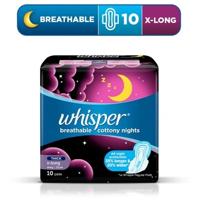 WHISPER Cottony Clean X-Long Heavy Flow / Overnight Wings 10 Pads [SANITARY NAPKIN]