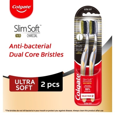 COLGATE SlimSoft Advanced Gold Charcoal Ultra Soft Toothbrush Twin Pack