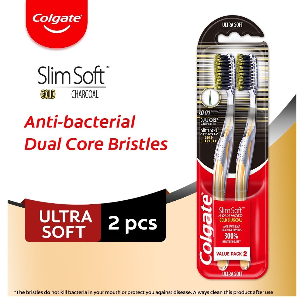 SlimSoft Advanced Gold Charcoal Ultra Soft Toothbrush Twin Pack