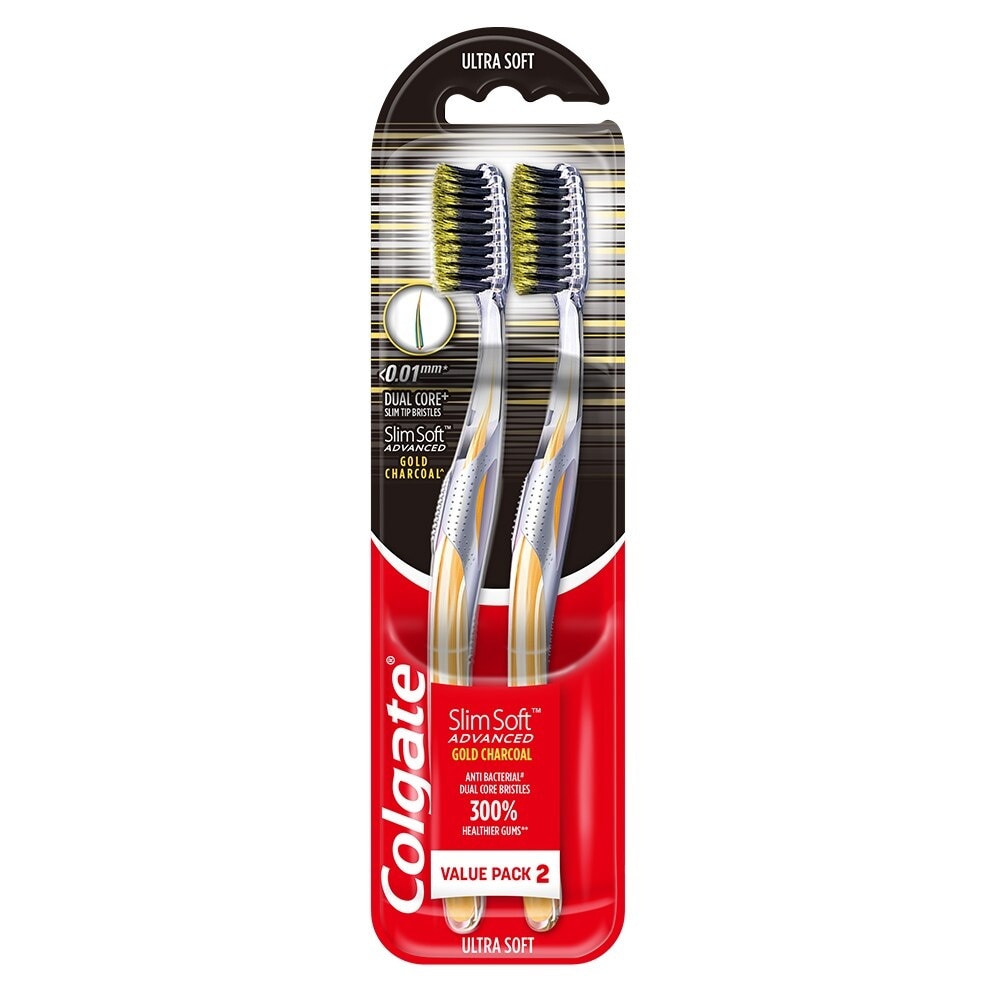 SlimSoft Advanced Gold Charcoal Ultra Soft Toothbrush Twin Pack