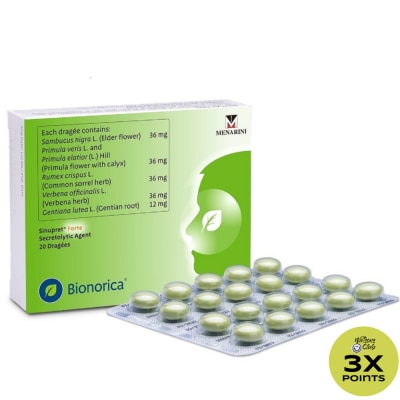 SINUPRET FORTE Sambucus Nigra 36Mg Primula Veris & Primula Elatior 36Mg Rumex Crispus 36Mg Verbena Officinalis 36Mg Gentiana Lutea 12Mg 1 Tablet