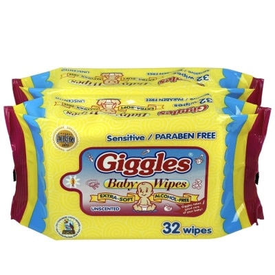 GIGGLES Baby Wipes Unscented 32 wipes x 2 packs