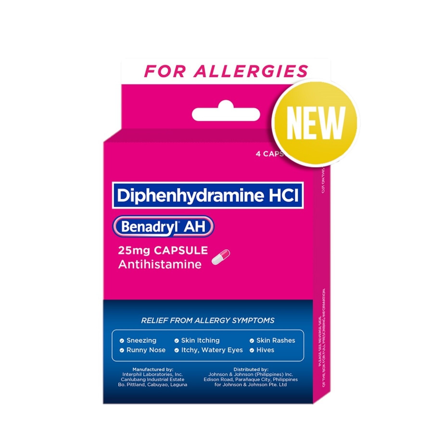 Benadryl AH 25mg 4s - Allergy medicine, Antihistamine, Diphenhydramine, Drowsy, Allergic Rhinitis