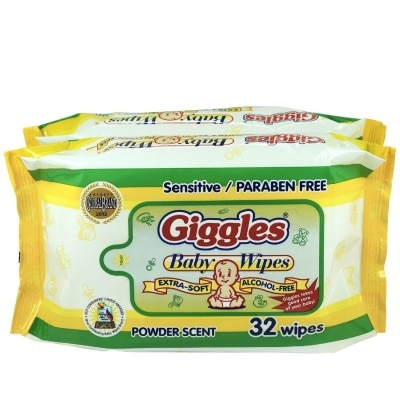 GIGGLES Baby Wipes Powderscent 32 wipes x 2 packs