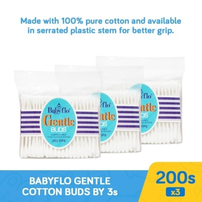 BABYFLO Babyflo Gentle Buds Plastic White 200s 2+1