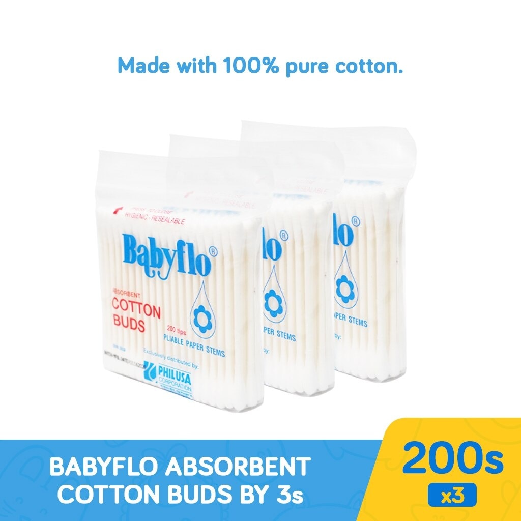 Babyflo Cotton Buds Paper Stem 200 Tips 3s