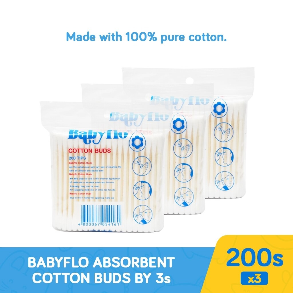 Babyflo Cotton Buds Paper Stem 200 Tips 3s