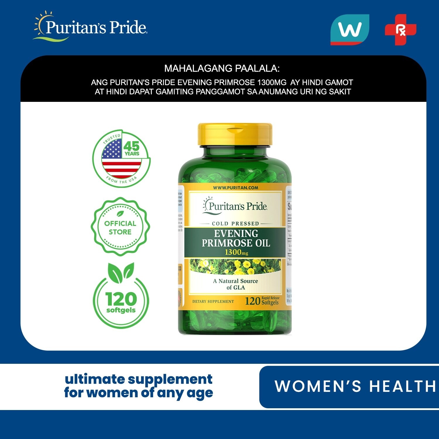 Evening Primrose Oil 1300mg 120 softgels Puritan's Pride