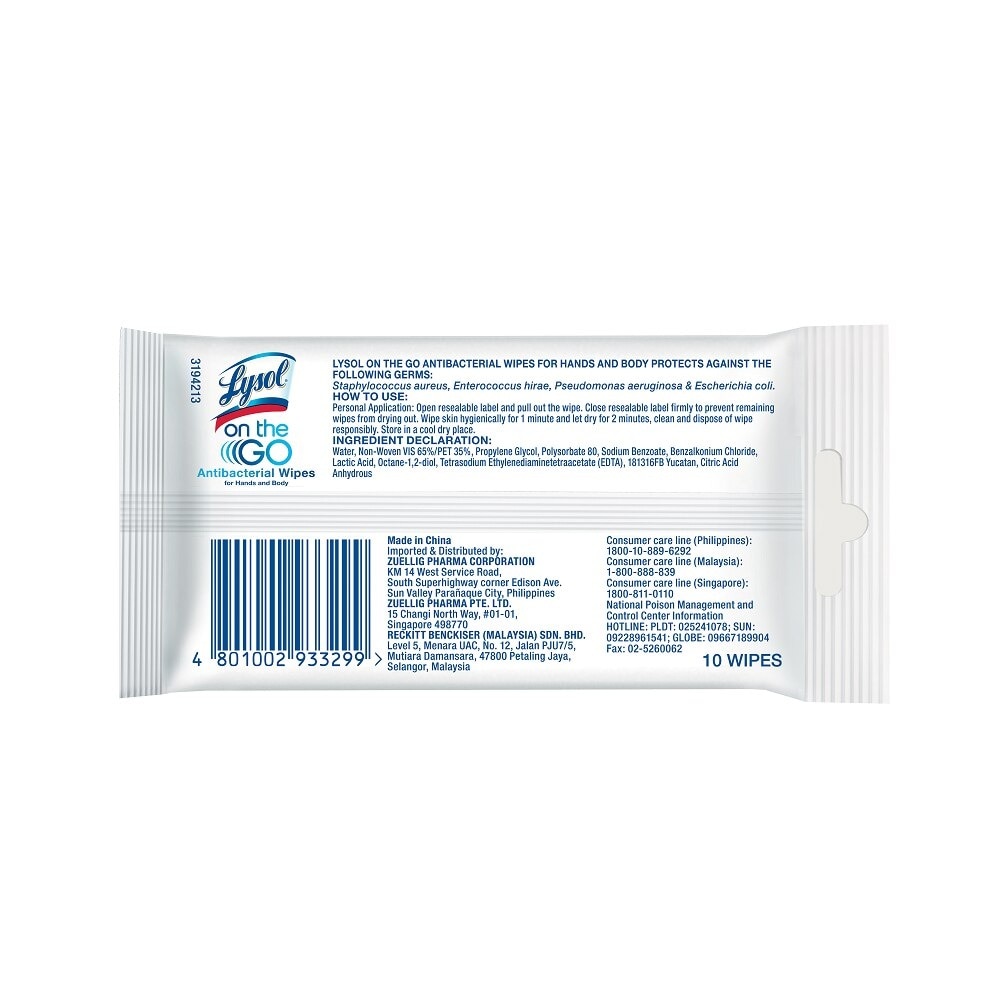 LYSOL On The Go Antibacterial Wipes 10S