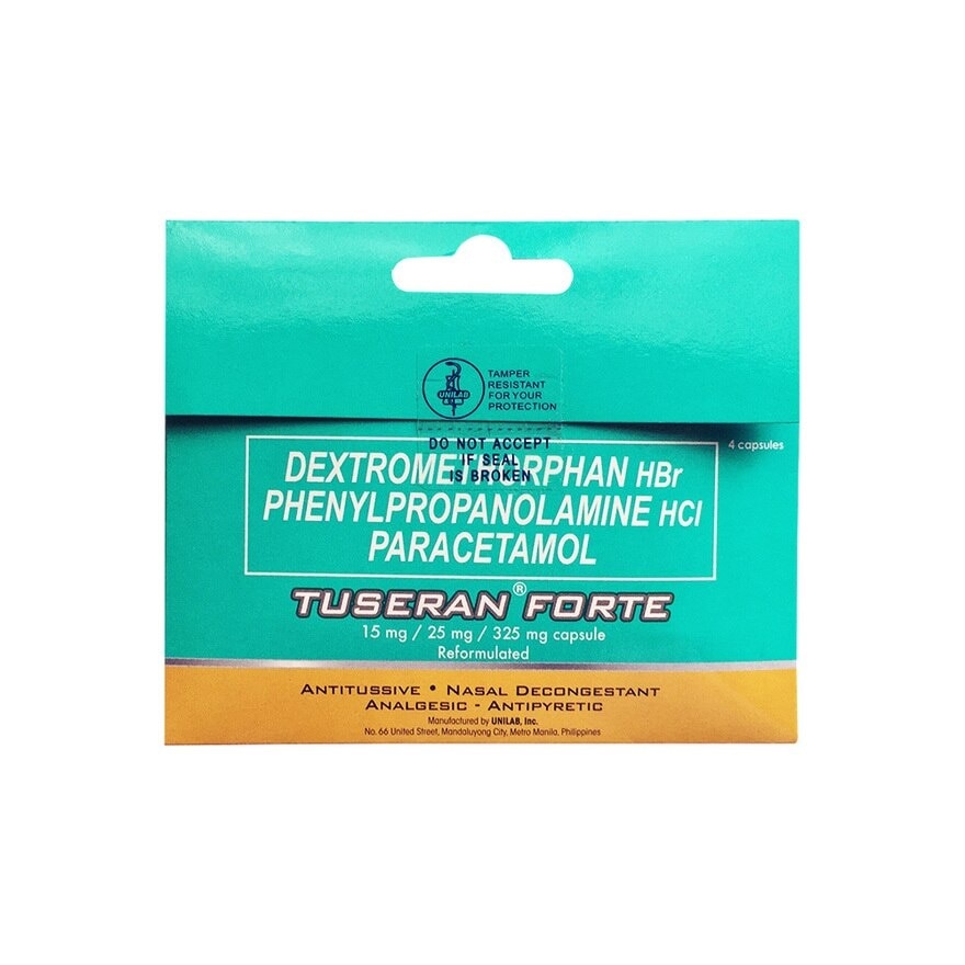 Tuseran Forte (Dextromethorpan Hydrobromide + Phenylpropanolamine Hydrochloride + Paracetamol) 4 Capsules