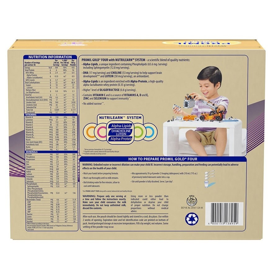 Gold® Four Powdered Milk Drink For Pre-Schoolers Over 3 Years Old Bag in Box 1.8kg (450g x 4)