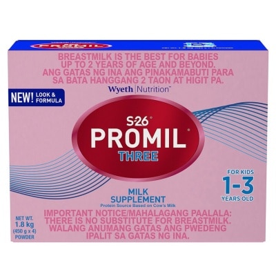 S26 PROMIL® THREE Milk Supplement For Kids 1-3 Years Old Bag in Box 1.8 KG (450g x 4)