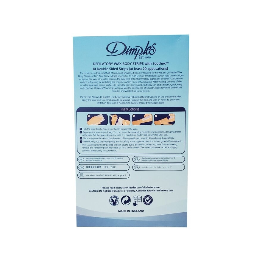 DIMPLES 20 WAX BODY STRIPS - NORMAL SKIN, ALOE VERA CREAM