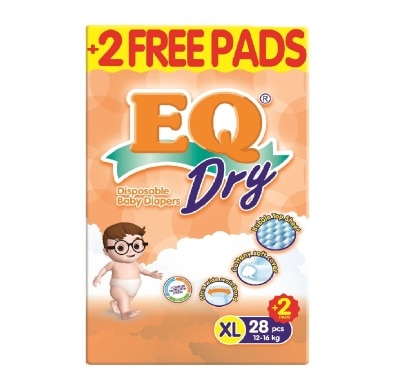 EQ Dry Disposable Baby Diapers XL 28s + 2