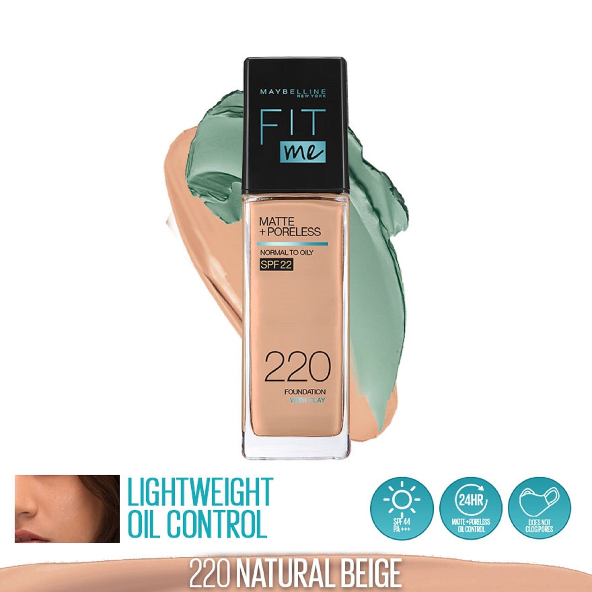 Fit Me Matte + Poreless Liquid Foundation (with SPF) - 220 Natural Beige 30ml