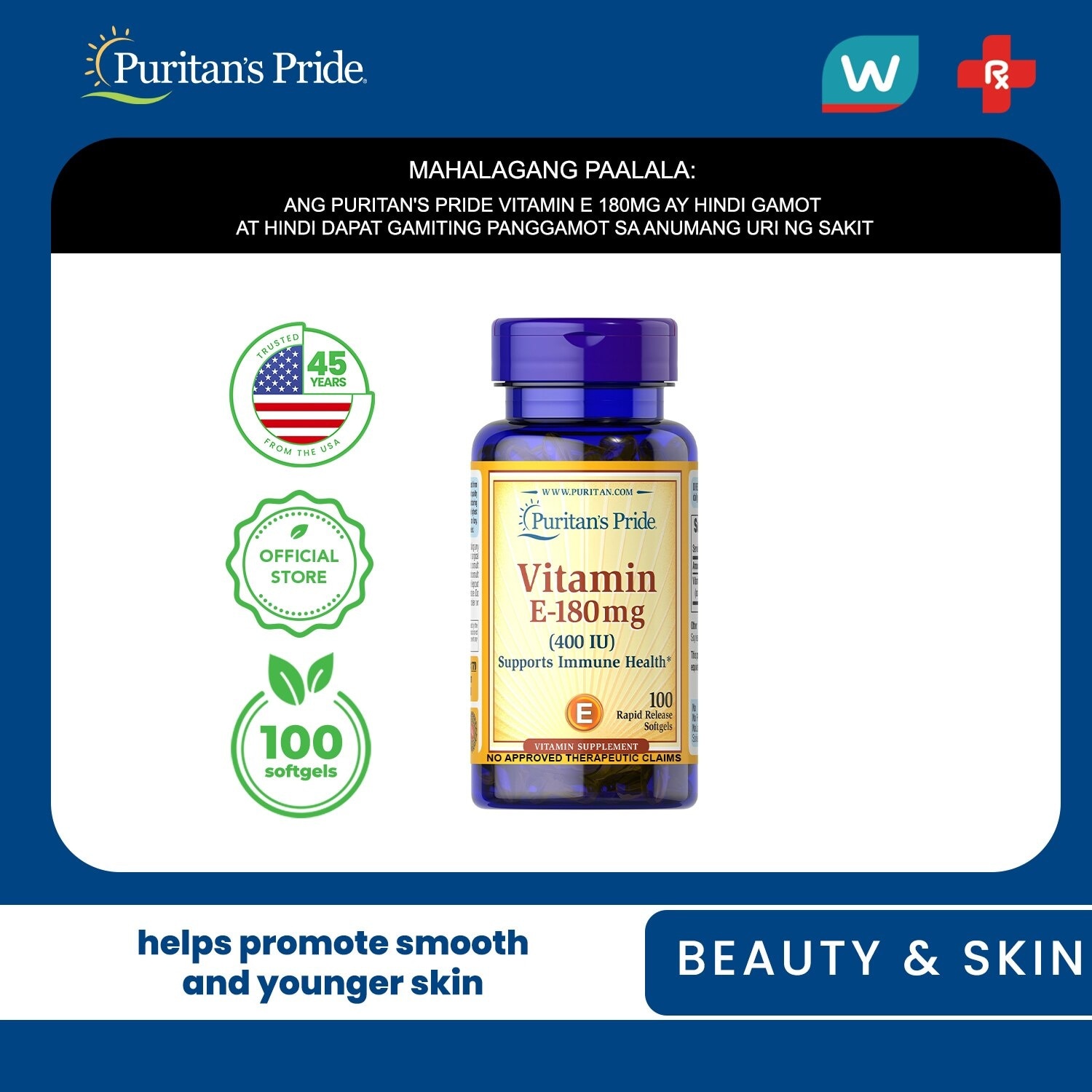 Vitamin E Synthetic 400iu 100 softgels Puritan's Pride