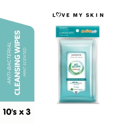 WATSONS Antibacterial Cleansing Wipes Cooling Mint Scented 10s x 3 packs