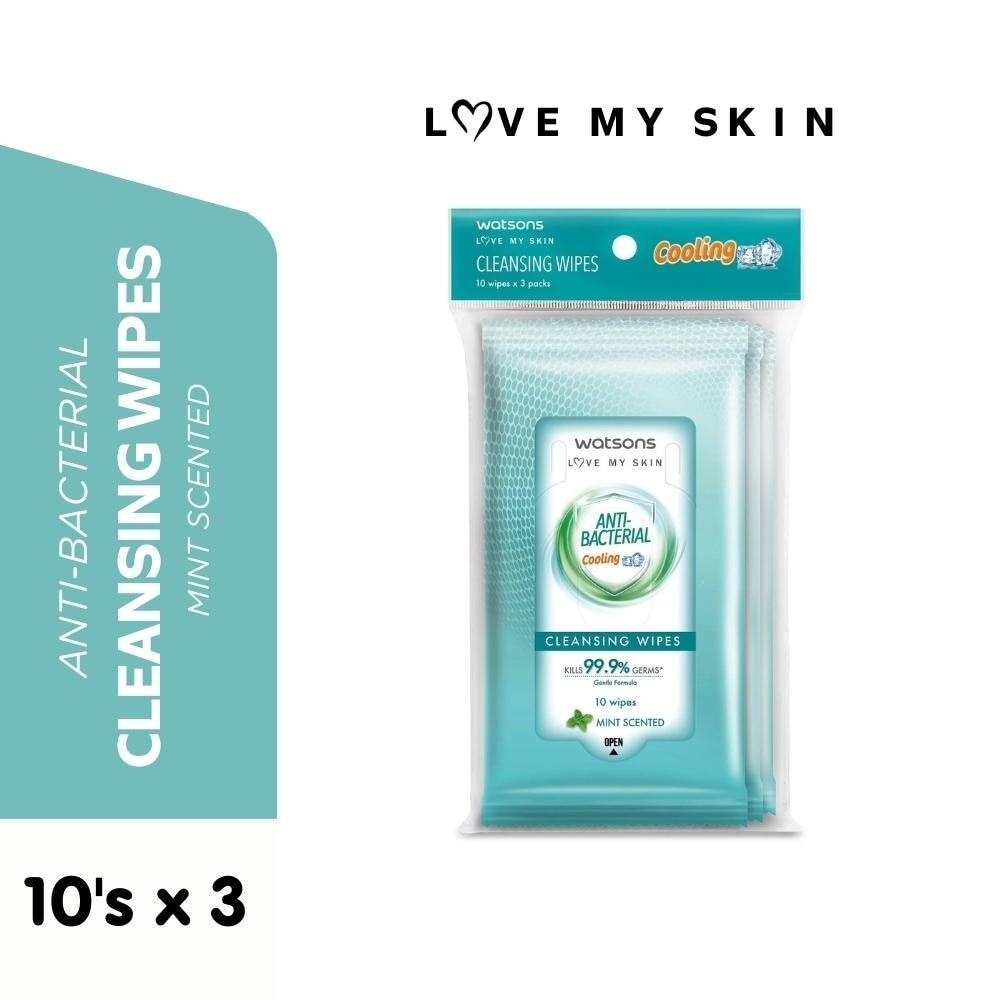 Antibacterial Cleansing Wipes Cooling Mint Scented 10s x 3 packs