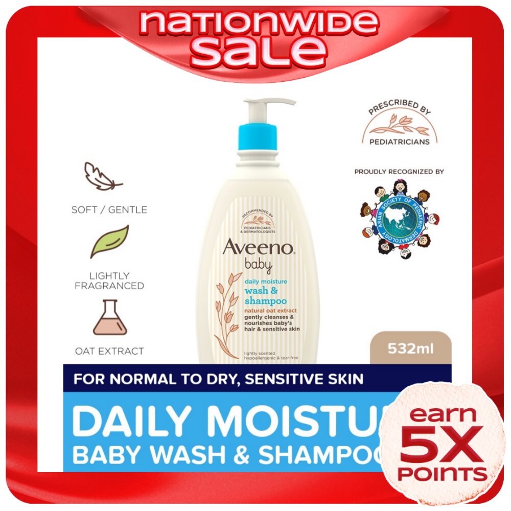 Aveeno Baby Daily Wash & Shampoo 532ml - Newborn, For Sensitive Baby Skin, Baby Care, Baby Bath
