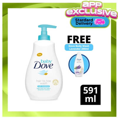 DOVE - Baby Hair to Toe Baby Wash Rich Moisture 591ml with FREE Body Wash Lavender 200ml image