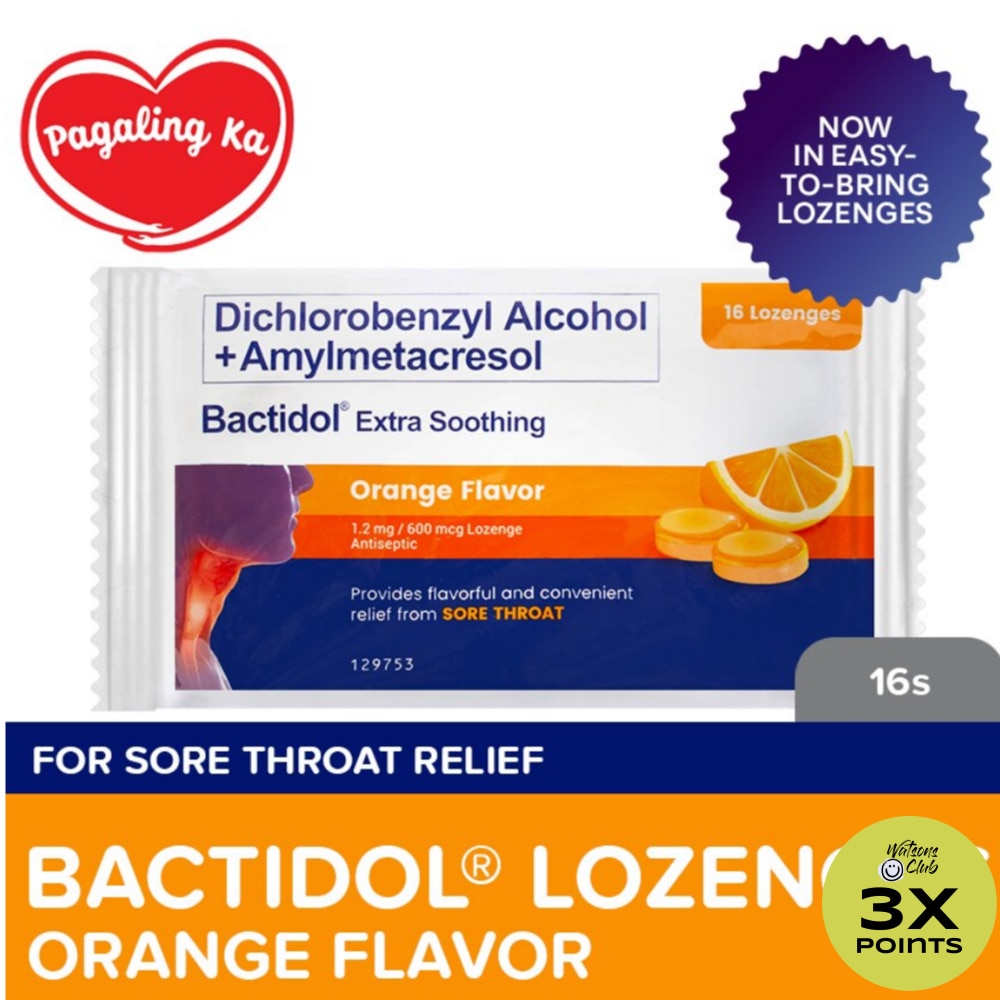 Bactidol Extra Soothing Orange Lozenge 16pcs for On-The-Go, Sore Throat, Itchy Throat