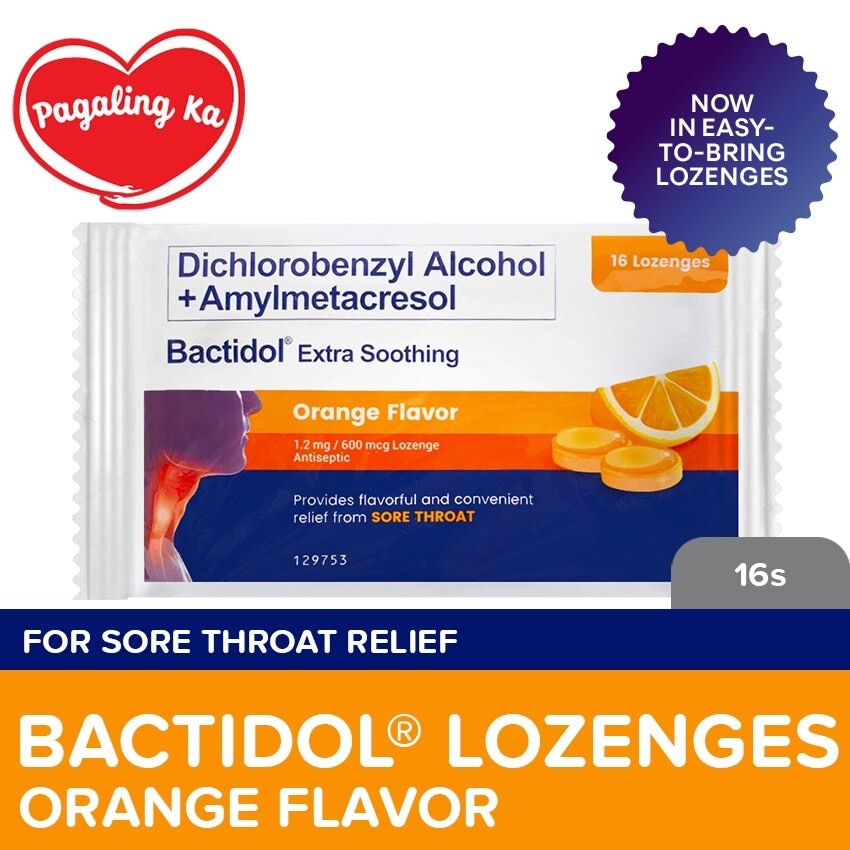 Bactidol Extra Soothing Orange Lozenge 16pcs for On-The-Go, Sore Throat, Itchy Throat